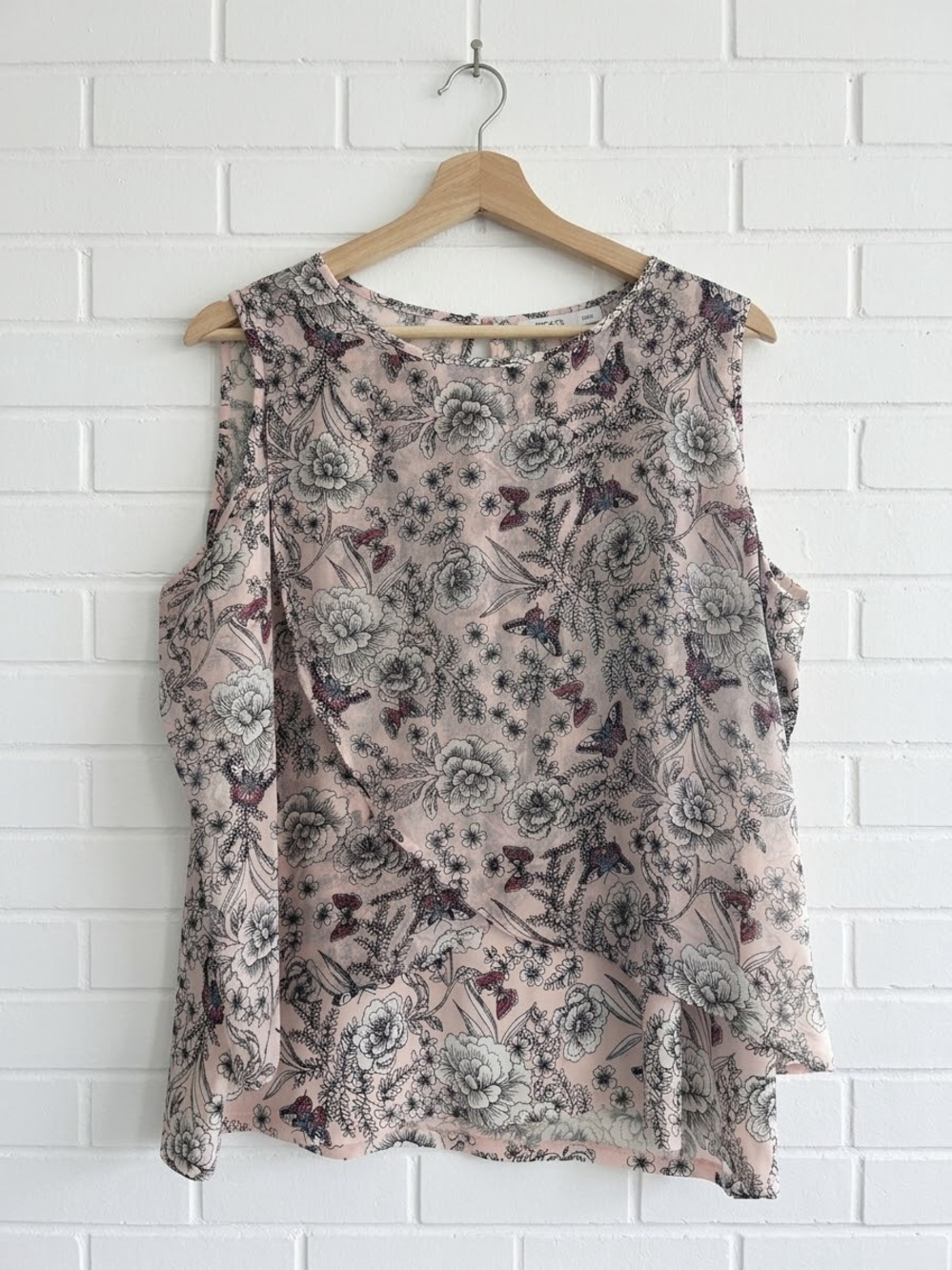 Ricki's XXL Pink Floral Butterfly Asymmetric Crossover Shell Tank Top Blouse